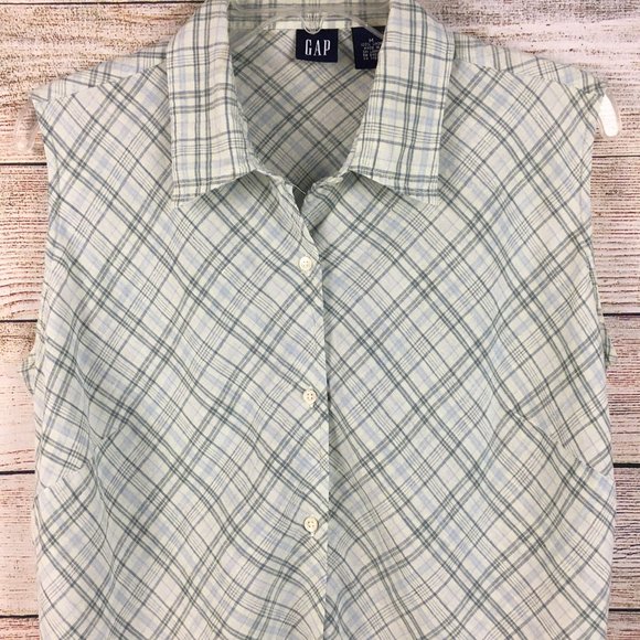 Vintage GAP Linen Sleeveless Plaid Button Front Top Y2K - Picture 2 of 11